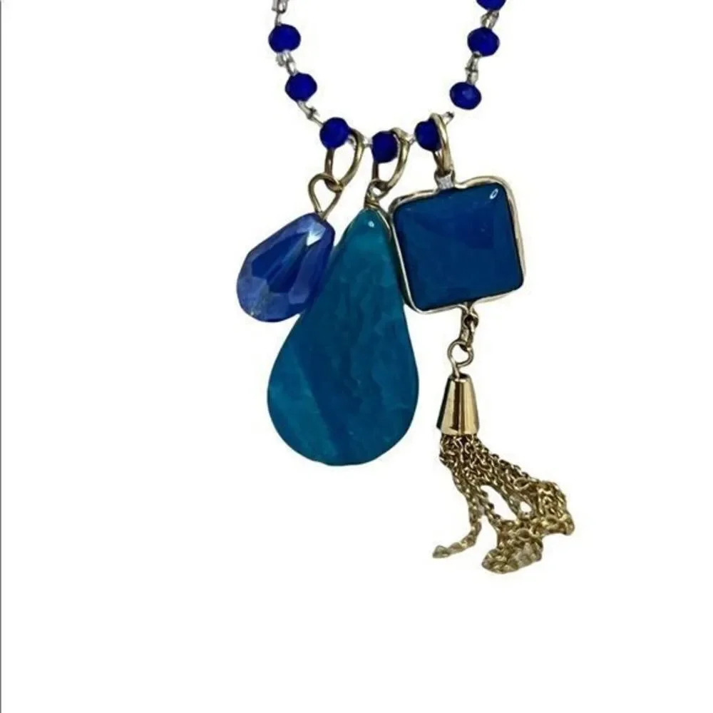 Spring Street Long Blue Beaded Necklace - Picture 4 of 14